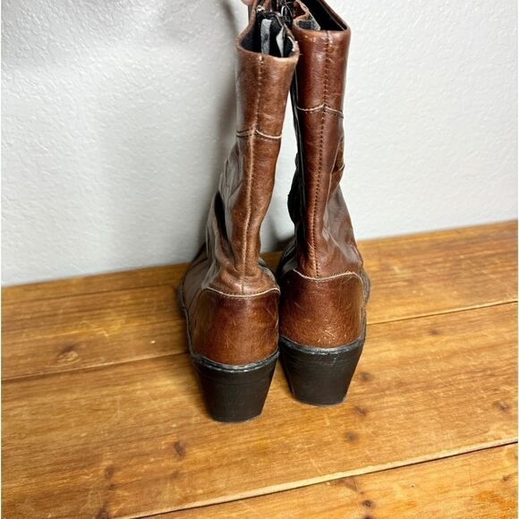 Josef Seibel brown leather ruched gathered mid calf heel boots size 39 - Picture 6 of 13